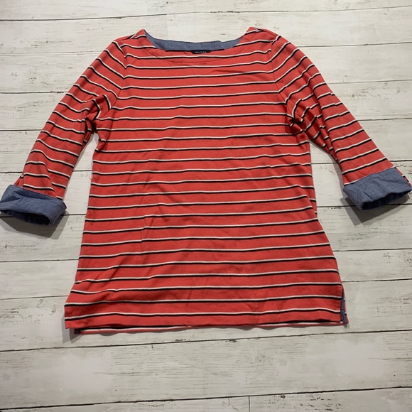 Nautica Tops - Nautica Coral striped top with blue jean cuff Sz S